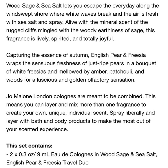 Jo Malone travel duo, mini set , Unisex/genderless , layerable, floral scent - Picture 3 of 3